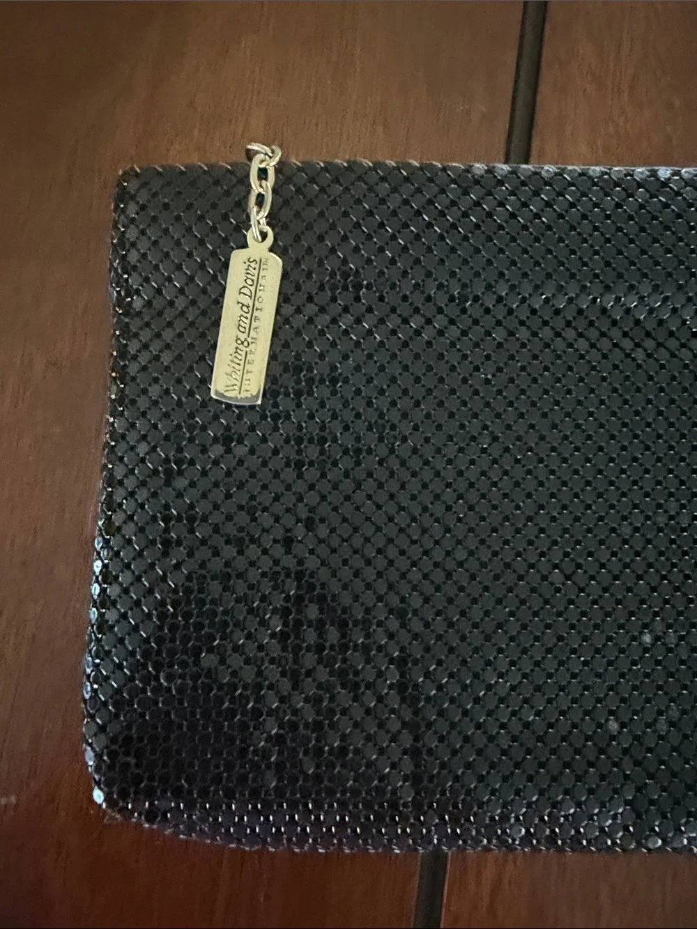 Vintage Whiting & Davis Black Mesh Wristlet Clutch with Gold Tag